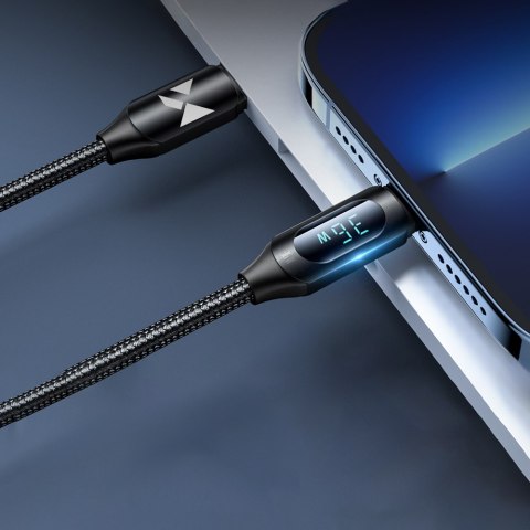 Kabel przewód do iPhone USB-C - Lightning z wyświetlaczem LED 36W 1m czarny Kabel przewód do iPhone USB-C - Lightning z wyświetlaczem LED 36W 1m czarny