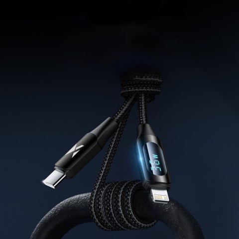 Kabel przewód do iPhone USB-C - Lightning z wyświetlaczem LED 36W 2m czarny Kabel przewód do iPhone USB-C - Lightning z wyświetlaczem LED 36W 2m czarny