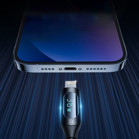 Kabel przewód do iPhone USB-C - Lightning z wyświetlaczem LED 36W 2m czarny Kabel przewód do iPhone USB-C - Lightning z wyświetlaczem LED 36W 2m czarny