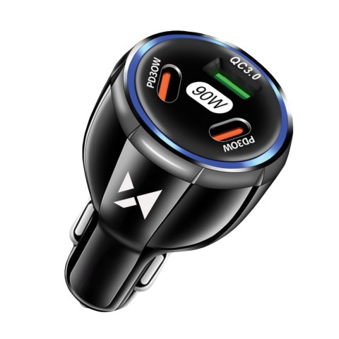 Ładowarka samochodowa 2x USB-C 1x USB-A 90W PD QC czarna Ładowarka samochodowa 2x USB-C 1x USB-A 90W PD QC czarna