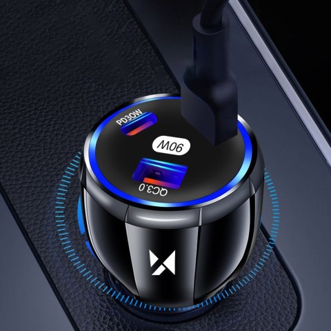 Ładowarka samochodowa 2x USB-C 1x USB-A 90W PD QC czarna Ładowarka samochodowa 2x USB-C 1x USB-A 90W PD QC czarna