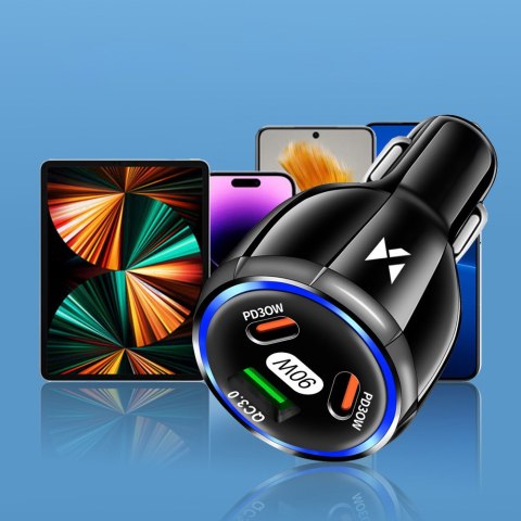 Ładowarka samochodowa 2x USB-C 1x USB-A 90W PD QC czarna Ładowarka samochodowa 2x USB-C 1x USB-A 90W PD QC czarna