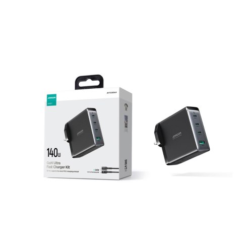 Ładowarka sieciowa GaN 140W wtyczka angielska UK 3x USB-C USB-A + kabel USB-C 1.2m Ładowarka sieciowa GaN 140W wtyczka angielska UK 3x USB-C USB-A + kabel USB-C 1.2m