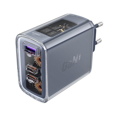 Ładowarka sieciowa GaN 65W 3 porty 1x USB 2x USB-C szara Ładowarka sieciowa GaN 65W 3 porty 1x USB 2x USB-C szara