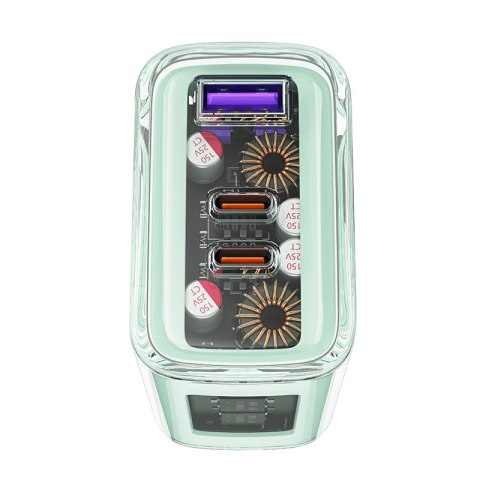 Ładowarka sieciowa GaN 65W 3 porty 1x USB 2x USB-C szara Ładowarka sieciowa GaN 65W 3 porty 1x USB 2x USB-C szara