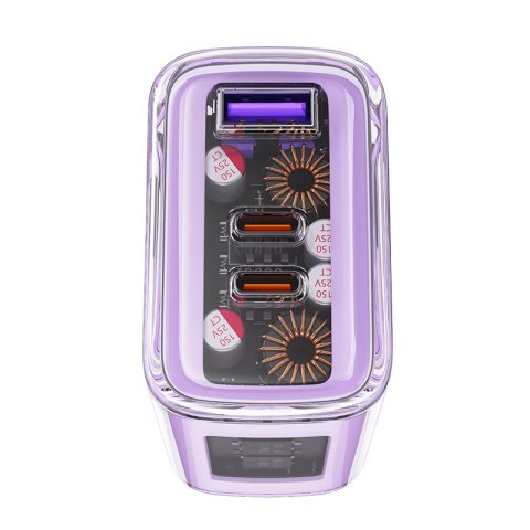 Ładowarka sieciowa GaN 65W 3 porty 1x USB 2x USB-C szara Ładowarka sieciowa GaN 65W 3 porty 1x USB 2x USB-C szara