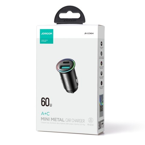 Mini ładowarka samochodowa 60W USB-A QC3.0 USB-C PD czarna Mini ładowarka samochodowa 60W USB-A QC3.0 USB-C PD czarna