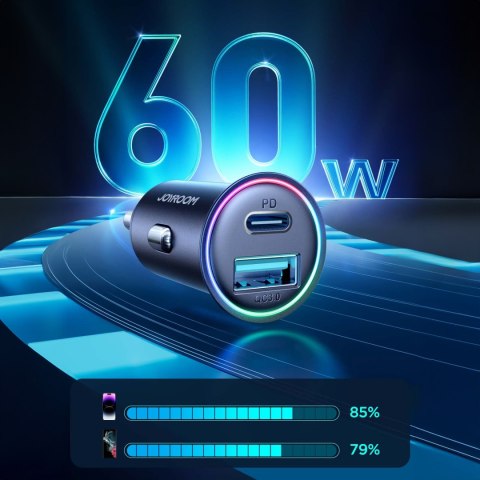 Mini ładowarka samochodowa 60W USB-A QC3.0 USB-C PD czarna Mini ładowarka samochodowa 60W USB-A QC3.0 USB-C PD czarna