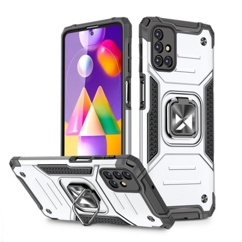 Pancerne hybrydowe etui pokrowiec Samsung Galaxy M31s + magnetyczny uchwyt Ring Armor srebrny Pancerne hybrydowe etui pokrowiec Samsung Galaxy M31s + magnetyczny uchwyt Ring Armor srebrny