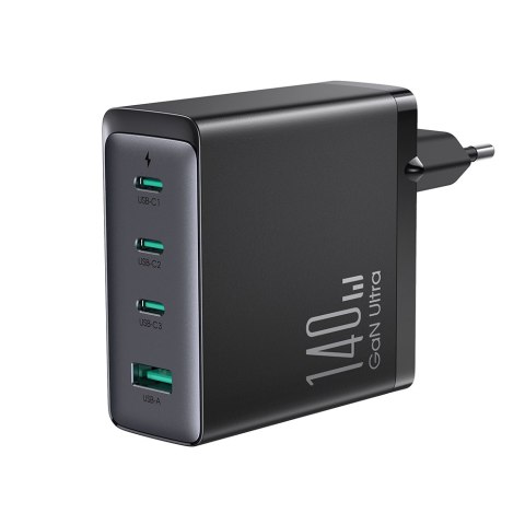Szybka ładowarka sieciowa GaN 140W 3x USB-C USB-A + kabel USB-C 240W 1.2m czarna Szybka ładowarka sieciowa GaN 140W 3x USB-C USB-A + kabel USB-C 240W 1.2m czarna