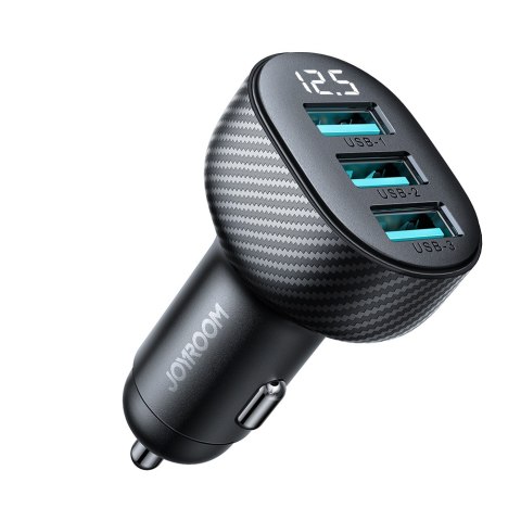 Ładowarka samochodowa 3.4A z wyświetlaczem 3x USB-A czarna Ładowarka samochodowa 3.4A z wyświetlaczem 3x USB-A czarna