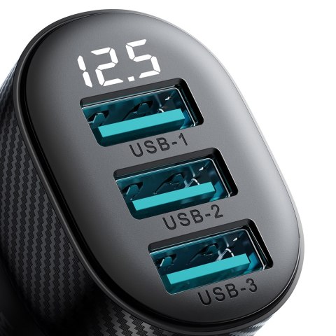 Ładowarka samochodowa 3.4A z wyświetlaczem 3x USB-A czarna Ładowarka samochodowa 3.4A z wyświetlaczem 3x USB-A czarna
