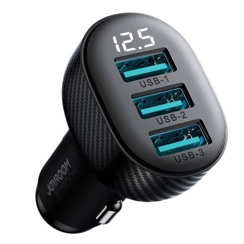 Ładowarka samochodowa 3.4A z wyświetlaczem 3x USB-A czarna Ładowarka samochodowa 3.4A z wyświetlaczem 3x USB-A czarna