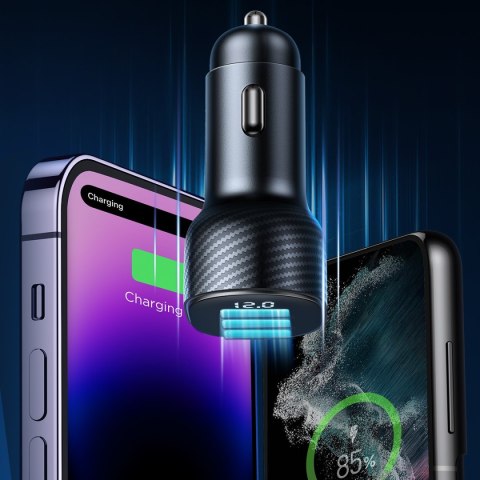 Ładowarka samochodowa 3.4A z wyświetlaczem 3x USB-A czarna Ładowarka samochodowa 3.4A z wyświetlaczem 3x USB-A czarna