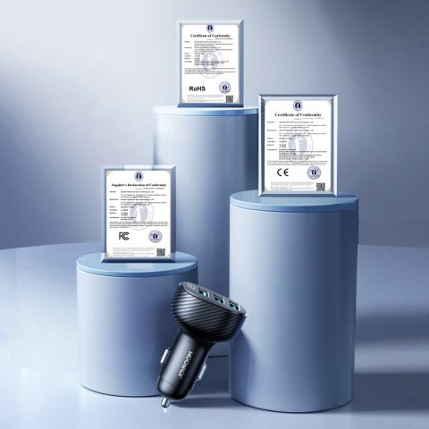 Ładowarka samochodowa 3.4A z wyświetlaczem 3x USB-A czarna Ładowarka samochodowa 3.4A z wyświetlaczem 3x USB-A czarna