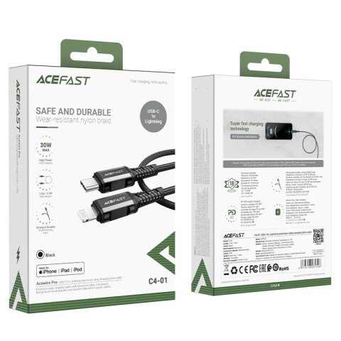 Kabel przewód MFI do iPhone USB-C - Lightning 30W 3A 1.8m czarny Kabel przewód MFI do iPhone USB-C - Lightning 30W 3A 1.8m czarny