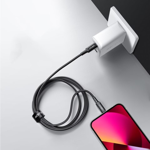 Kabel przewód MFI do iPhone USB-C - Lightning 30W 3A 1.8m czarny Kabel przewód MFI do iPhone USB-C - Lightning 30W 3A 1.8m czarny
