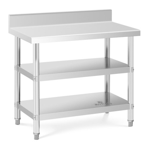 Stół blat roboczy stalowy nierdzewny przyścienny z rantem 2 półki 100 x 60 cm Stół blat roboczy stalowy nierdzewny przyścienny z rantem 2 półki 100 x 60 cm