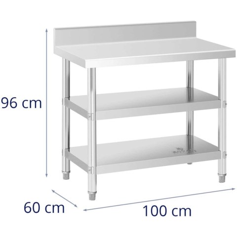 Stół blat roboczy stalowy nierdzewny przyścienny z rantem 2 półki 100 x 60 cm Stół blat roboczy stalowy nierdzewny przyścienny z rantem 2 półki 100 x 60 cm