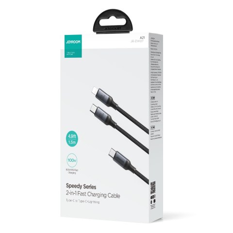 2w1 Kabel przewód Speedy Series USB-C - USB-C / iPhone Lightning 100W 1.5m czarny 2w1 Kabel przewód Speedy Series USB-C - USB-C / iPhone Lightning 100W 1.5m czarny