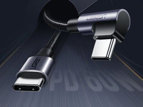 Kątowy kabel przewód USB-C Power Delivery 60W 20V 3A 1m czarno-szary Kątowy kabel przewód USB-C Power Delivery 60W 20V 3A 1m czarno-szary