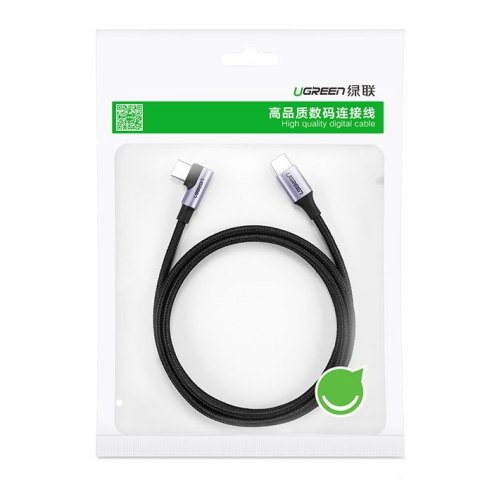Kątowy kabel przewód USB-C Power Delivery 60W 20V 3A 1m czarno-szary Kątowy kabel przewód USB-C Power Delivery 60W 20V 3A 1m czarno-szary