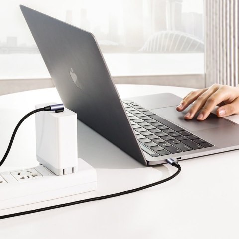 Kątowy kabel przewód USB-C Power Delivery 60W 20V 3A 2m czarno-szary Kątowy kabel przewód USB-C Power Delivery 60W 20V 3A 2m czarno-szary
