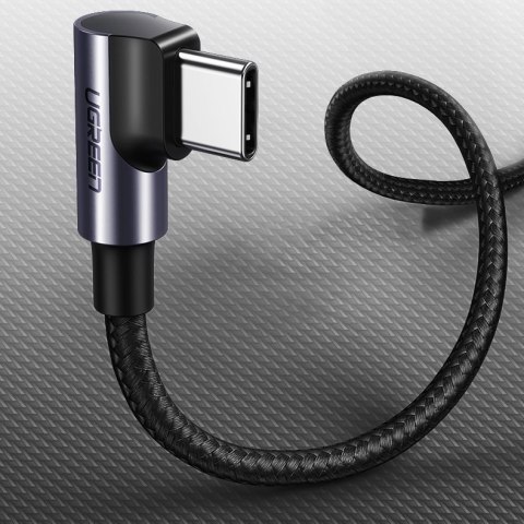 Kątowy kabel przewód USB-C Power Delivery 60W 20V 3A 2m czarno-szary Kątowy kabel przewód USB-C Power Delivery 60W 20V 3A 2m czarno-szary