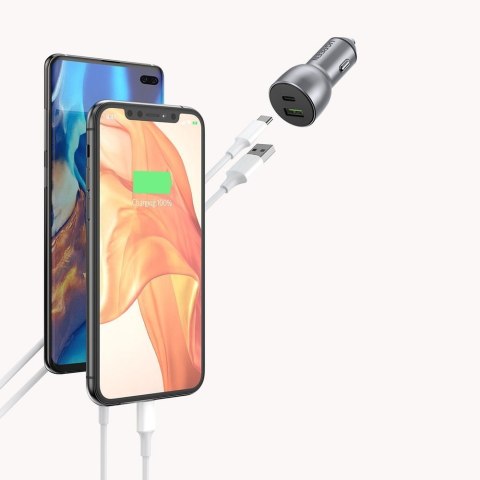 Ładowarka samochodowa USB i USB-C QC 3.0 PD 36W 3A szary Ładowarka samochodowa USB i USB-C QC 3.0 PD 36W 3A szary