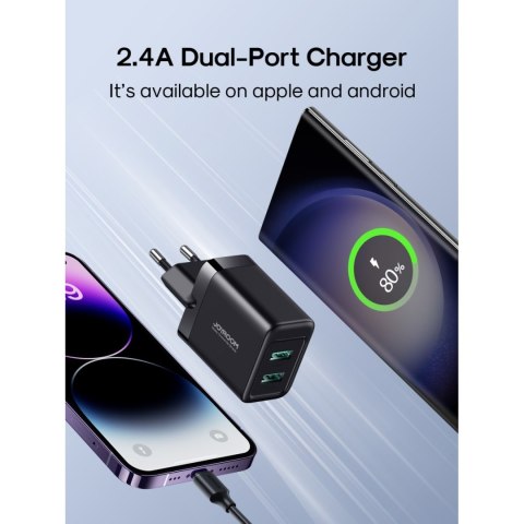 Ładowarka sieciowa 2x USB-A 12W 2.4A czarna Ładowarka sieciowa 2x USB-A 12W 2.4A czarna