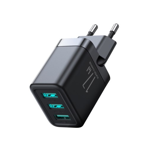 Ładowarka sieciowa 3x USB-A 17W 3.4A czarna Ładowarka sieciowa 3x USB-A 17W 3.4A czarna