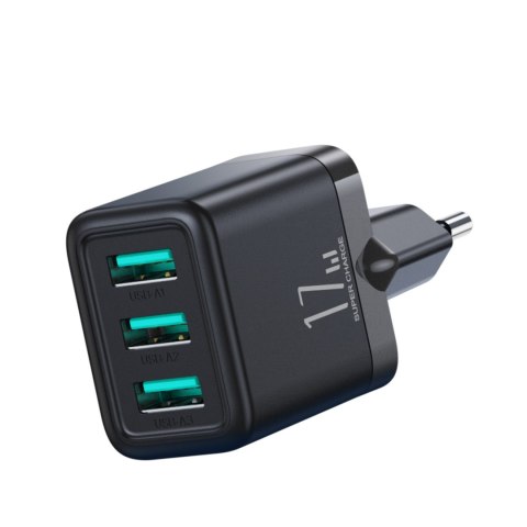 Ładowarka sieciowa 3x USB-A 17W 3.4A czarna Ładowarka sieciowa 3x USB-A 17W 3.4A czarna