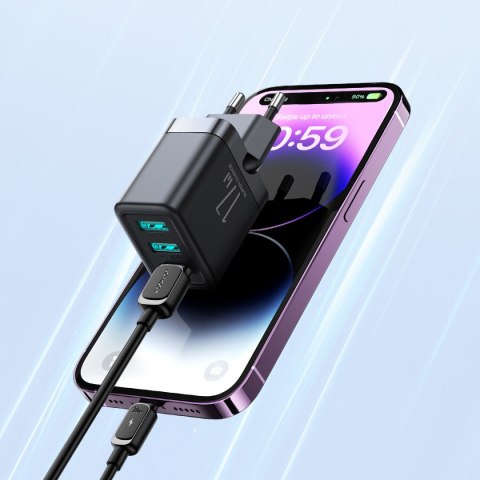 Ładowarka sieciowa 3x USB-A 17W 3.4A czarna Ładowarka sieciowa 3x USB-A 17W 3.4A czarna