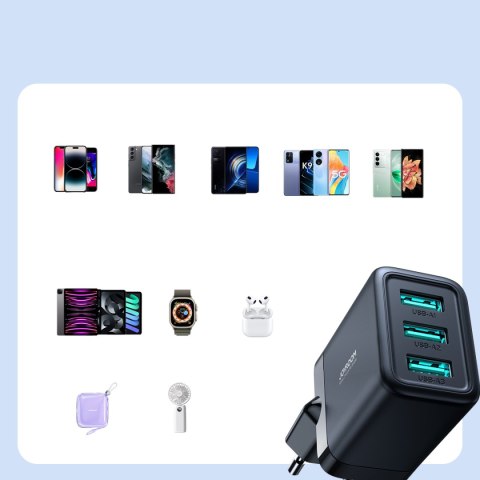 Ładowarka sieciowa 3x USB-A 17W 3.4A czarna Ładowarka sieciowa 3x USB-A 17W 3.4A czarna