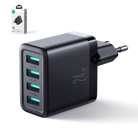 Ładowarka sieciowa 4x USB-A 24W 4.8A czarna Ładowarka sieciowa 4x USB-A 24W 4.8A czarna
