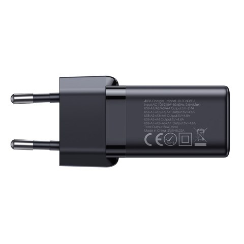 Ładowarka sieciowa 4x USB-A 24W 4.8A czarna Ładowarka sieciowa 4x USB-A 24W 4.8A czarna