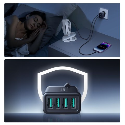 Ładowarka sieciowa 4x USB-A 24W 4.8A czarna Ładowarka sieciowa 4x USB-A 24W 4.8A czarna