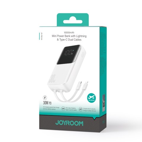 Mini powerbank 10000mAh z wbudowanymi kablami JR-PBC06 30W biały Mini powerbank 10000mAh z wbudowanymi kablami JR-PBC06 30W biały