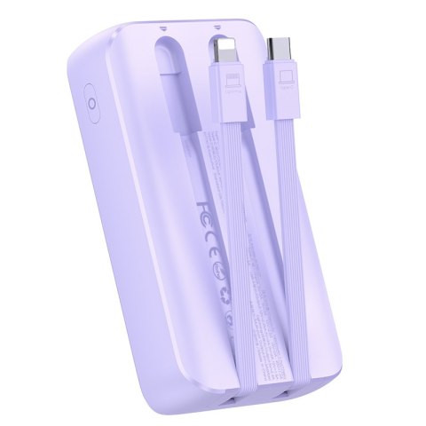 Mini powerbank 20000mAh z wbudowanymi kablami JR-PBC07 30W jasno fioletowy Mini powerbank 20000mAh z wbudowanymi kablami JR-PBC07 30W jasno fioletowy
