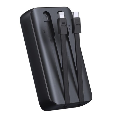 Powerbank 30W 10000mAh z wbudowanymi kablami iPhone Lightning i USB-C czarny Powerbank 30W 10000mAh z wbudowanymi kablami iPhone Lightning i USB-C czarny