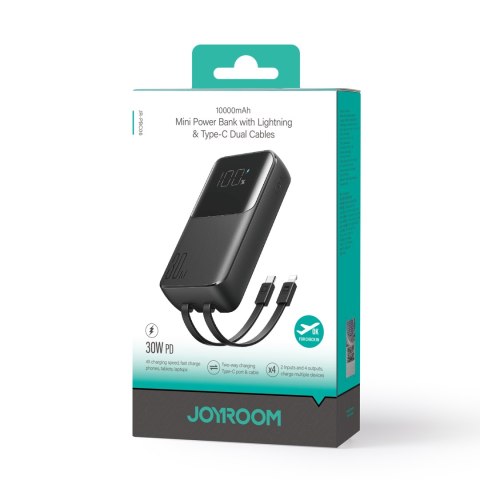 Powerbank 30W 10000mAh z wbudowanymi kablami iPhone Lightning i USB-C czarny Powerbank 30W 10000mAh z wbudowanymi kablami iPhone Lightning i USB-C czarny
