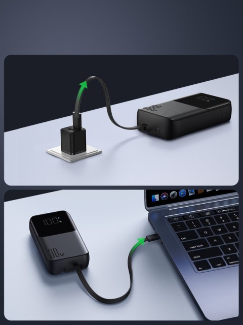 Powerbank 30W 10000mAh z wbudowanymi kablami iPhone Lightning i USB-C czarny Powerbank 30W 10000mAh z wbudowanymi kablami iPhone Lightning i USB-C czarny
