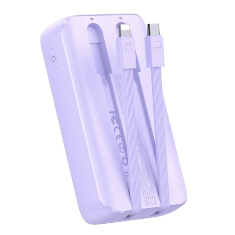 Powerbank 30W 10000mAh z wbudowanymi kablami iPhone Lightning i USB-C fioletowy Powerbank 30W 10000mAh z wbudowanymi kablami iPhone Lightning i USB-C fioletowy