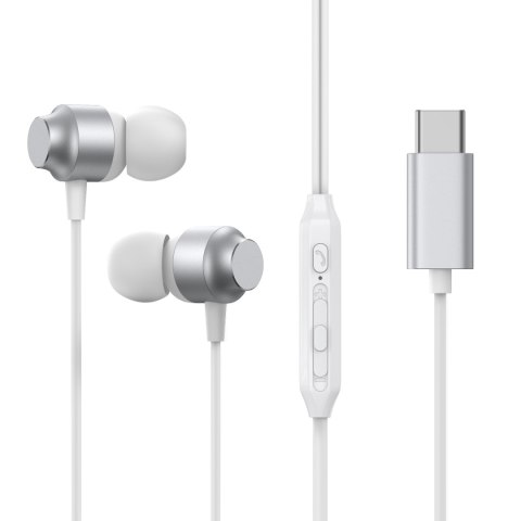 Zestaw słuchawkowy słuchawki douszne USB-C JR-EC06 srebrne Zestaw słuchawkowy słuchawki douszne USB-C JR-EC06 srebrne