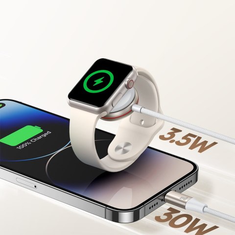 2w1 Kabel Lightning do iPhone i ładowarka indukcyjna do Apple Watch USB-C 1.5m biały 2w1 Kabel Lightning do iPhone i ładowarka indukcyjna do Apple Watch USB-C 1.5m biały