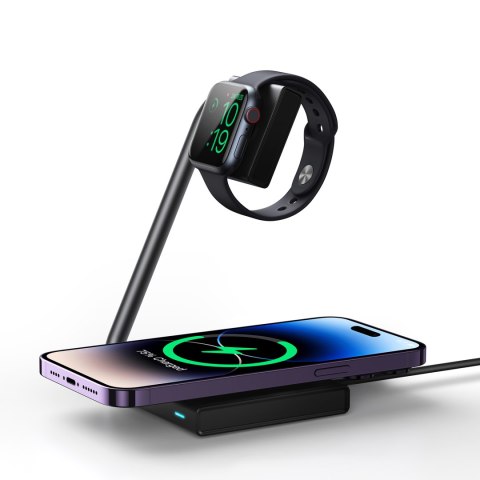 2w1 Ładowarka indukcyjna do zegarka i smarfona 15W MagSafe Qi składana czarna 2w1 Ładowarka indukcyjna do zegarka i smarfona 15W MagSafe Qi składana czarna