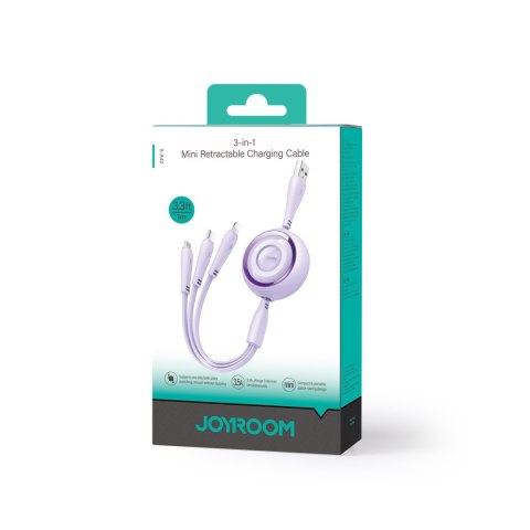 3w1 Kabel zwijany Colorful Series USB-A do USB-C / iPhone Lightning / microUSB 1m fioletowy 3w1 Kabel zwijany Colorful Series USB-A do USB-C / iPhone Lightning / microUSB 1m fioletowy