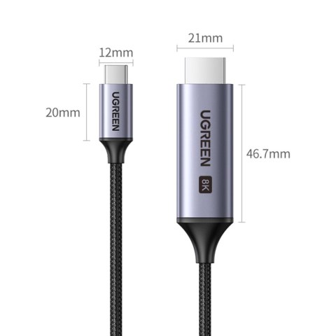 Kabel przewód przejściówka USB-C - HDMI 2.1 8K 60Hz 1.5m szary Kabel przewód przejściówka USB-C - HDMI 2.1 8K 60Hz 1.5m szary