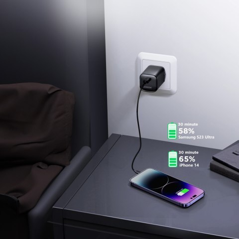 Ładowarka sieciowa Speed Series 30W USB-C PD QC AFC FCP czarna Ładowarka sieciowa Speed Series 30W USB-C PD QC AFC FCP czarna