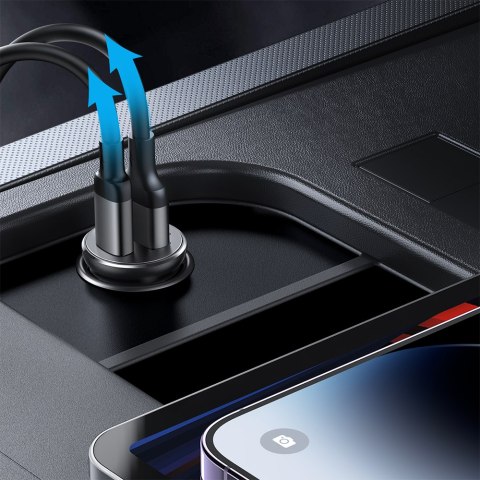 Mini ładowarka samochodowa do gniazda zapalniczki 30W 2x USB-C metalowa czarna Mini ładowarka samochodowa do gniazda zapalniczki 30W 2x USB-C metalowa czarna